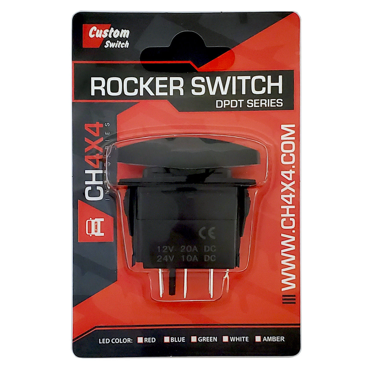CH4x4 Rocker Switch DPDT ON-OFF-ON High Low Beam Symbol