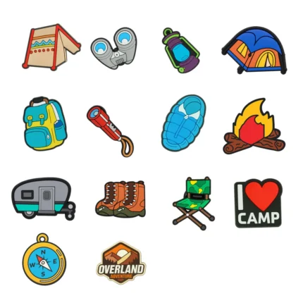 CH4X4 Camping Shoe Charms – Outdoor Adventure Accessories with Tent, Compass, Boot, Campfire for Clogs, Sandals, Sneakers, Bags with holes