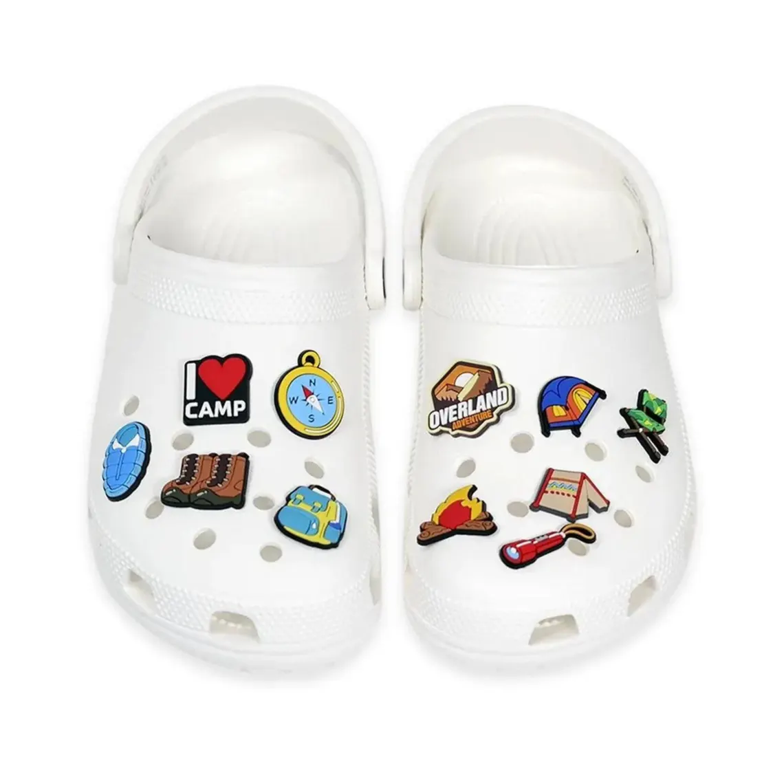 CH4X4 Camping Shoe Charms – Outdoor Adventure Accessories with Tent, Compass, Boot, Campfire for Clogs, Sandals, Sneakers, Bags with holes