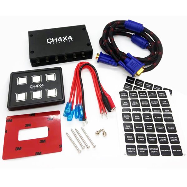 CH4X4 Universal 6 Gang LED Touch Screen Panel with Sealed Control Box, Wiring Harness and Label Stickers for Trucks, Jeeps, ATV/UTV, Cars, Marine Boats, RV (12/24V)